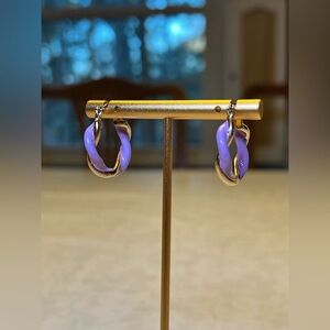 Chic Twisted Purple and Gold Tone Earrings